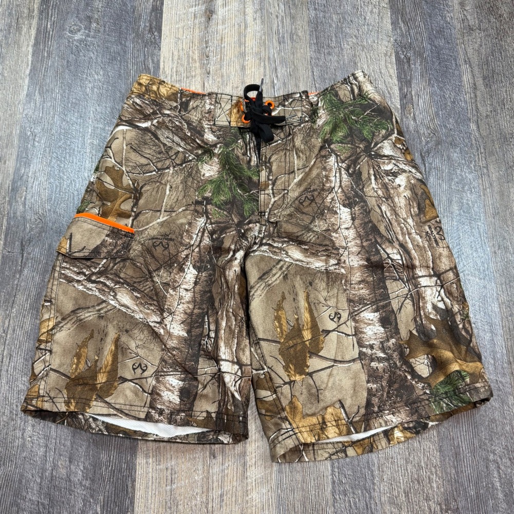 Realtree Board Shorts Men Medium 32-34 Camo Mesh Lined Cargo Pocket Swim Water